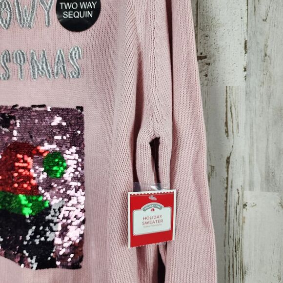 Holiday Time Holiday Sequin Meowy Kitty Cat Sweater Pink Size XL 16-18 - Picture 8 of 10